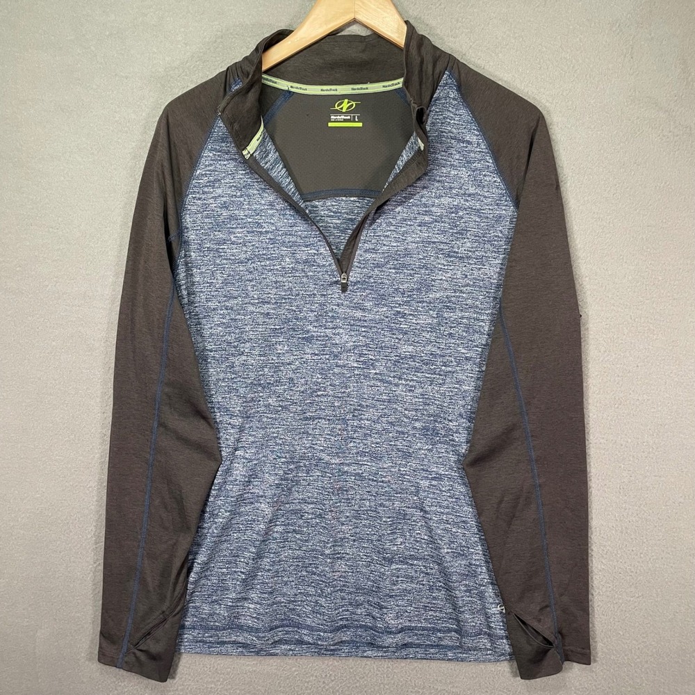 NordicTrack Quarter Zip Mens L Blue Gray Athletic Thumbhole Performance Jacket